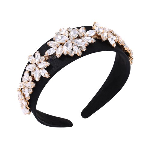 Campsis Rhinestone Hairbands Flower Wide Headbands Black Elastic Jeweled Headwear Prom Daily for Women