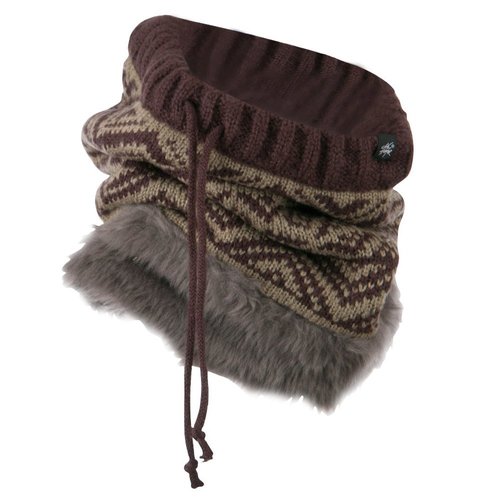 Nordic Neck Warmer with Faux Fur - Brown Khaki OSFM