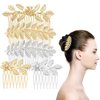Amaxiu 5 Pcs Metal Leaf Hair Side Combs, Gold Silver Rhinestone Hair Comb French Twist Flower Hair Comb Clips with Teeth Fancy Side Combs Wedding Bridal Jewelry Hair Clips for Women Girls