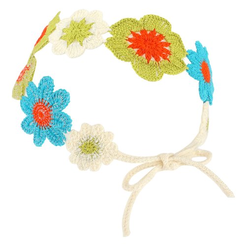 Crochet Bandana for Women, Hippie Headband Knit Head Scarf Bands Wide Knitted Floral Crochet Headwrap Hair Accessories for Women and Girls(Blue+green)