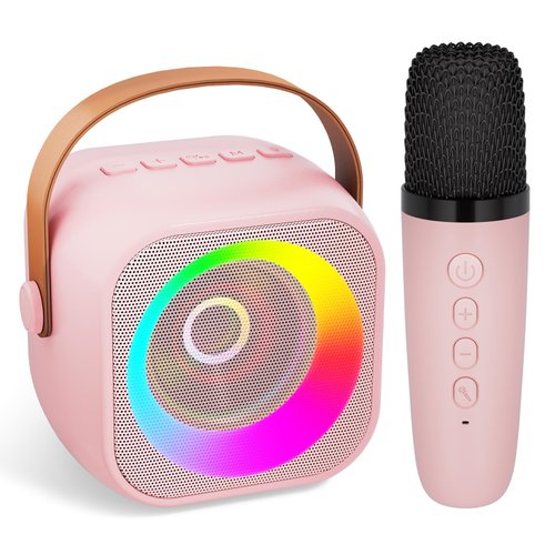 Amazmic Toys for Girls Karaoke Machine for Kids, Birthday Gifts for Girl Age 3 4 5 6 7 8 9 10+ Year Old Boy, Portable Speaker for Kid Mini Karaoke Microphone Gift for Home Class Party- Pinkcolor 1Mic