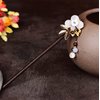 GK-O Japanese White Flower Tassel Wooden Hairpin Hair Stick Kimono Jewelry