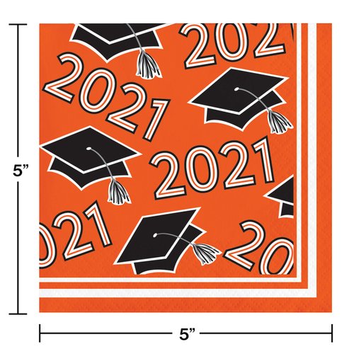 Creative Converting Orange 2021 Grad Beverage Napkins, 5"