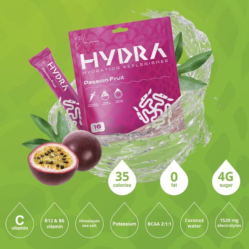 Hydra Powder Key Nutrients Electrolyte Powder Packets - Sports Hydration Drink with Vitamins & Electrolytes - Low Sugar Electrolyte Mix Hydrate Packets - Passionfruit (16 Packets)