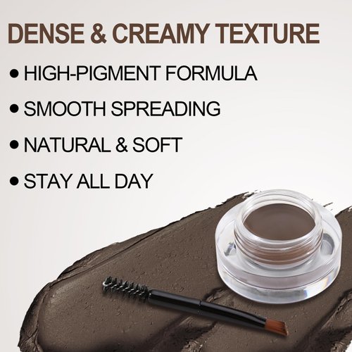 GEUUFEA Waterproof Eyebrow Pomade, Long Lasting Eyebrow Filling Cream, Eyebrow Makeup Cream with Eyebrow Brush, High Pigment &Smoothy