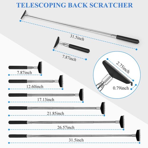 Flanker-L Oversized Portable Extendable Back Scratcher, Upgraded Metal Stainless Steel Telescoping Back Scratcher Tool with Canvas Carrying Bag