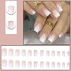 Kamize Short Square Press on Nails Gradient Fake Nails with Rhinestones Full Cover Acrylic Nude False Nails for Women and Girls 24PCS
