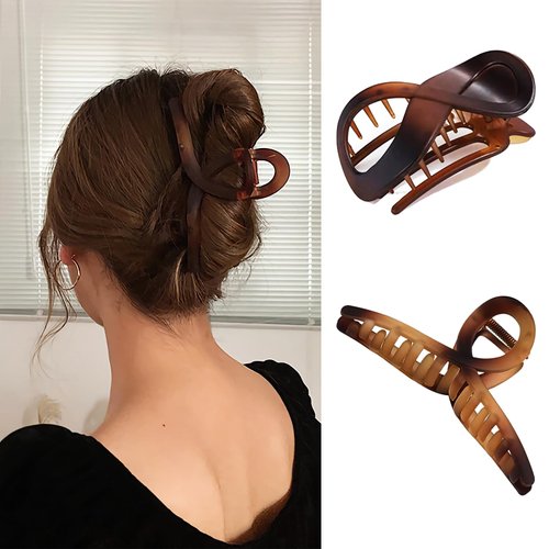 Oneasmot Amber Matte Hair Clips, French Concord Flat Hair Clip & 5-IN Hair Claw Clip for All Hair Types (2 PCS, Caramel)