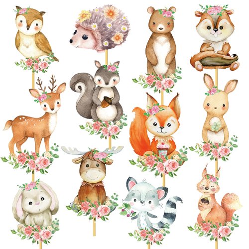 Woodland Party Centerpieces Decoration 24pcs Floral Woodland Animal Table Toppers for Woodland Ba...