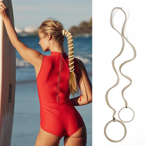 Ponytail Holders Hair Ties for Sports, Elastic Hair Tie Scrunchies No Damage Strong Braided Pony Tails Hair Ties for Long Thick Curly Thin Fine Hair for Beach Swimming (1pc-25" Brown+Yellow)