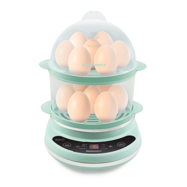 Elite Gourmet EGC314M Easy Egg Cooker Food Steamer, Rice Cooker, Poacher, Omelet & Soft, Medium, Hard-Boiled with Programmable Presets and Delay Timer, BPA Free, 14 eggs, Mint