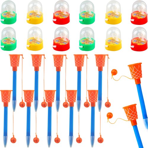 Haconba 24 Pack Mini Basketball Game Party Favor Includes 12 Pcs Mini Basketball Hoop Finger Game and 12 Pcs Basketball Hoop Pens for School Classroom Rewards Birthday Sports Party Favors