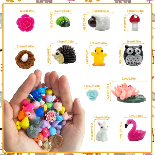 HAVAGDTM 120 PCS Mini Animal Figurine Mini Duck Mushroom Flower Figures for Miniature Garden Landscape Plant Pots Dollhouse DIY Handmade Birthday Party Favor
