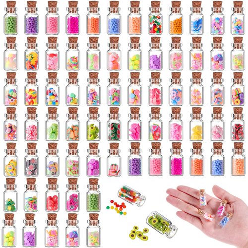 70 Pieces Cute Miniature Dollhouse Food Jar Glass Bottle 1:12 Pretend Play Doll House Kitchen Decoration 1:6 Fruit Candy Snack Mold Mini Kitchen Food Model Dollhouse Accessories for Girls Kids Boys