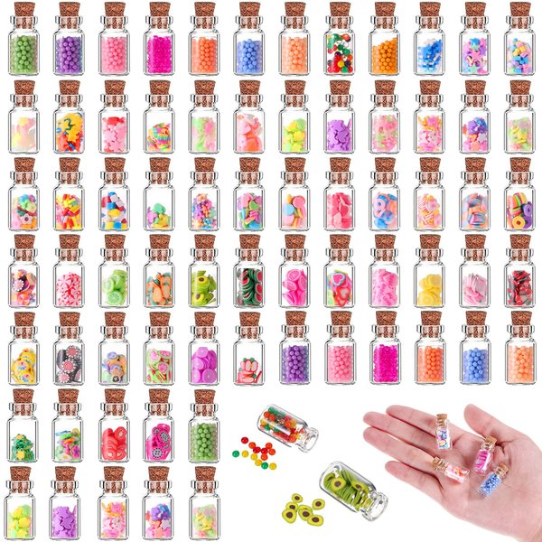 70 Pieces Cute Miniature Dollhouse Food Jar Glass Bottle 1:12 Pretend Play Doll House Kitchen Decoration 1:6 Fruit Candy Snack Mold Mini Kitchen Food Model Dollhouse Accessories for Girls Kids Boys