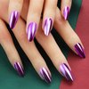 Chrome Metal Press on Nails Glossy Purple Shine False Nails Gel Glue on Nails Sparkly Mirror Medium Almond Manicure Art Acrylic Fake Nails Stick on Nails with Chrome Design for Coquette Women 24Pcs