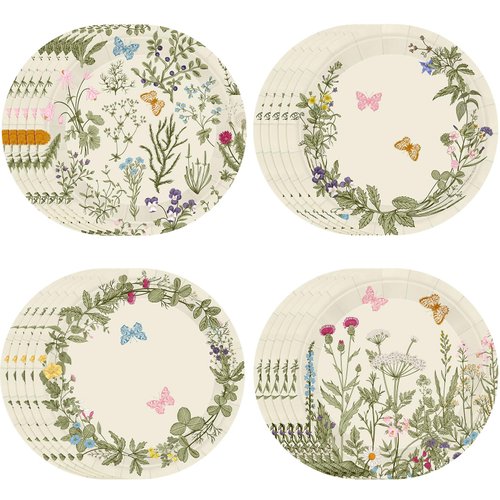 Sunnyray 80 Pcs Wild Floral Party Plates 7 in Wildflower Disposable Dessert Dinner Paper Plates Dinnerware Decor Wedding Plates for Garden Birthday Tea Party Baby Shower Supplies(Retro Style)