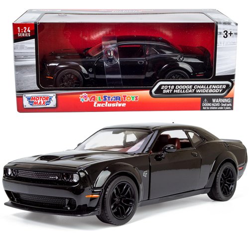 All Star Toys 2018 Dodge Challenger SRT Hellcat Widebody Black with Red Interior 1/24 Diecast Model Motormax 79350 Exclusive Edition