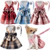 Potchen 4 Pcs Plaid Dog Dress Bow Tie Harness Leash Set Harness Dress for Small Dogs Cute Dog Pet Girl Puppy Summer Clothes for Female Summer Bunny Rabbit Clothes Yorkie Chihuahua Training Walking (S)