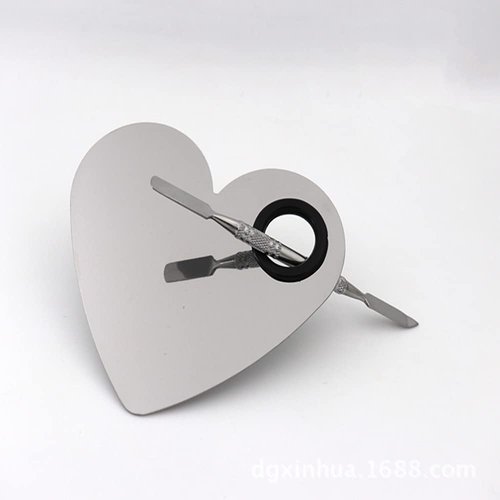 Miamay Heart Shaped Makeup Palette Stainless Steel Nail-art Cosmetic Artist Mixing Palette with a Spatula Tool