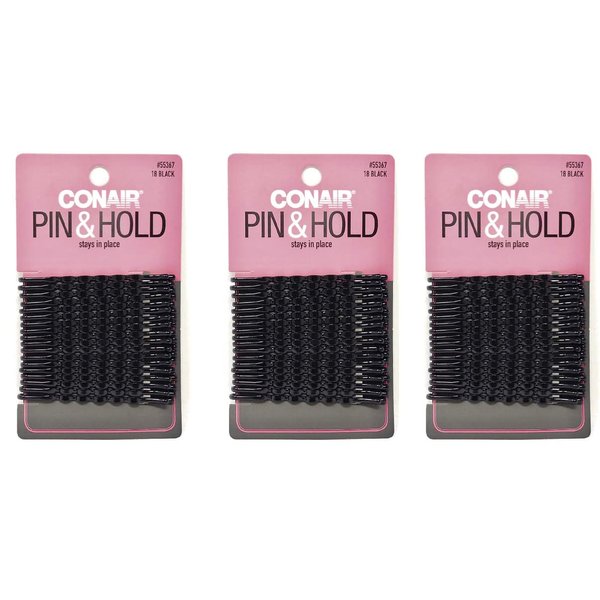 Scunci 55367 Black Styling Essentials Bobby Pins 18 Count, pack of 3
