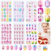 144 Pieces Press on Nails Grils, Thrilez Children Fake Artificial False Nail Tips Pre Glue Full Cover Short Acrylic Nails for Girls Kids Nail Art Decoration (Rainbow Sky)
