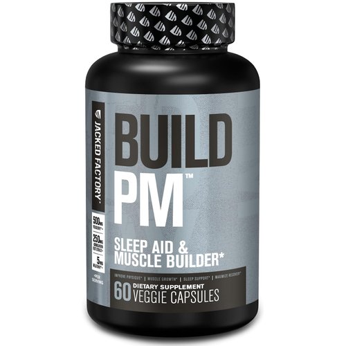 Jacked Factory Build PM Night Time Muscle Builder & Sleep Aid - Post Workout Recovery & Sleep Support Supplement w/VitaCherry Tart Cherry, Ashwagandha, & Melatonin - 60 Natural Veggie Pills