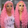 QMSSR Pink Lace Front Wigs Synthetic Long Wavy Hair Glueless Lace Front Wigs for Fashion Women Pastel Pink Synthetic Lace Front Wigs Pre Plucked Natural Hairline