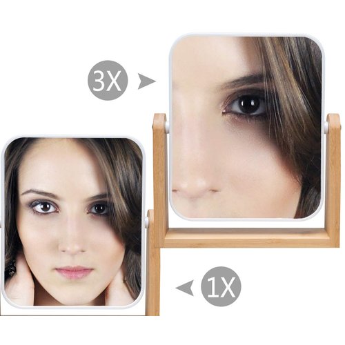YEAKE Vanity Makeup Mirror with Natural Bamboo Stand,8 Inch 1X/3X Magnification Double Sided 360 Degree Swivel Magnifying Mirror,Portable Table Desk Countertop Mirror Bathroom Shaving Make Up Mirror