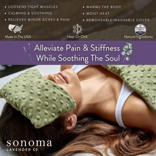 Sonoma Lavender Spa Mask, Heatable/Chillable Aromatherapy Eye Pillow with Eucalyptus and Lavender Infused Flaxseed Insert, Eye Compress for Stress Relief with Removable and Washable Cover (Green Dot)