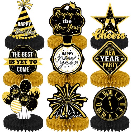 Black Gold New Years Eve Party Supplies Happy New Year Table Centerpieces for New Years Eve Party...