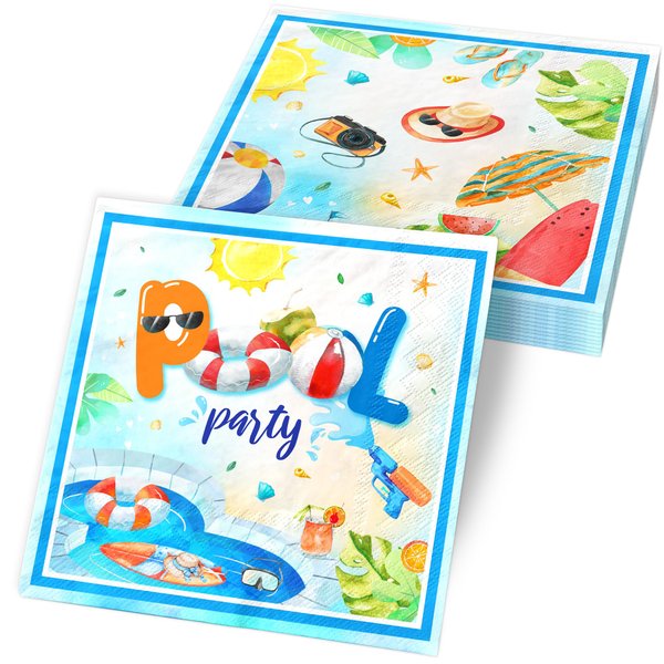 40Pcs Pool Party Decorations Summer Beach Napkin Pool Party Supplies Disposable Paper Beach Ball Napkin Favors of Hawaii Summer Theme Party 2 Ply