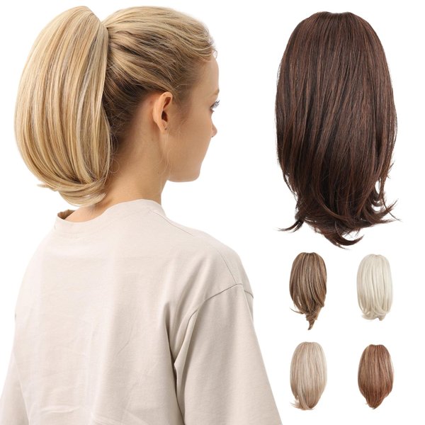 JUVABUN 10" Straight Claw Clip In Ponytai l Hair Extensions - Medium Brown| Synthetic Ponytail Extensions | Hair Extensions for Women & Men | Washable, Realistic And Synthetic |Medium Brown