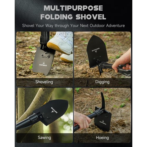 DARTMOOR Mini Folding Shovel High Carbon Steel, Portable Lightweight Outdoor Tactical Survival Foldable Mini Shovel, Entrenching Tool, Camping, Hiking, Digging, Backpacking, Car Emergency