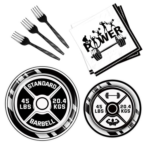 BQC 96 Pcs Gym Party Plates Gym Birthday Decorations Gym Party Decorations Gym Party Supplies Gym Decorations Gym Party Favors