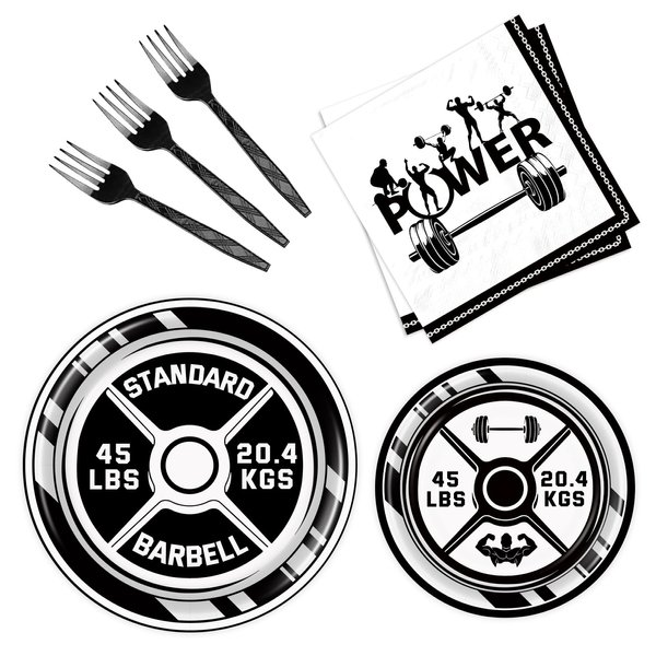 BQC 96 Pcs Gym Party Plates Gym Birthday Decorations Gym Party Decorations Gym Party Supplies Gym Decorations Gym Party Favors