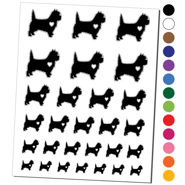 Cairn Terrier Dog with Heart Temporary Tattoo Water Resistant Fake Body Art Set Collection - Black (One Sheet)