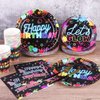 durony 100 Pieces Neon Glow Party Supplies Glow In Dark Tableware Set Includes Paper Plates, Cups, Napkins, Neon Birthday Party Decorations Glow In Dark Party Supplies, Serve 25 Guests
