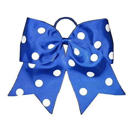 NEW "POLKA-DOT Royal Blue" Cheer Bow Pony Tail 7 Inch Girls Hair Cheerleading Practice Football Games Dance Uniform Hairbow Grosgrain Ribbon