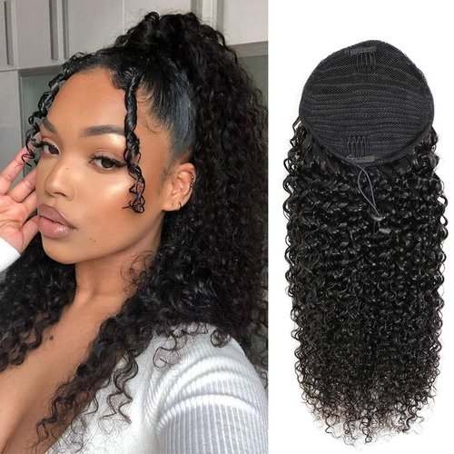 Curly Ponytail Hair Extensions Ponytail Curly Hair Virgin Brazilian Human Hair Extension (14 Inch, Curly)