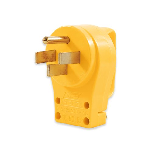Camco Power Grip Camper/RV Replacement Plug | Attach 50 Amp Plug to Existing RV Extension Cord | Features 50 Amp RV Plug (NEMA 14-50P) & Ergonomic Designed Handle | Rated for 125-250V/12,500W (55255)