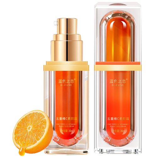 BLUE LOVE 2Pcs Five Vitamin C Tone-up Cream, Natural-Looking Silky Tinted Five Vitamin C Natural Makeup Cream BB Cream, Easily Absorbed Vitamin C Moisturizer for All Skin Types