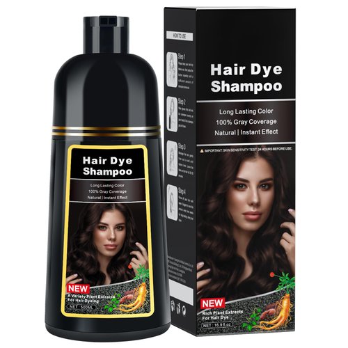 Dark Brown Hair Dye Shampoo for Gray Hair Coverage and Color Control - Herbal 3 in 1 for Men/Women, Ammonia-Free