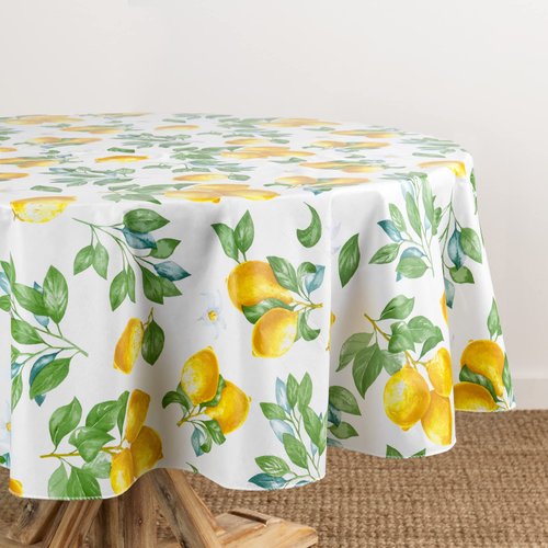 Elrene Home Fashions Vintage Lemon and Citrus Blooms Water- and Stain-Resistant Vinyl Tablecloth with Flannel Backing, 60 Inches X 84 Inches, Oval