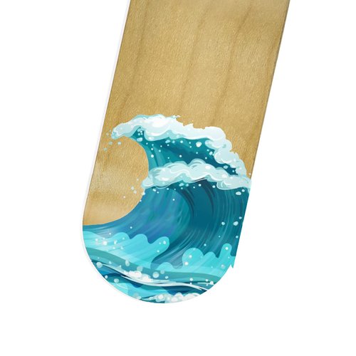 Teak Tuning Premium Fingerboard Graphic Deck, Waves - 34mm x 97mm - Heat Transfer Graphics, Pro Shape & Size - Pre-Drilled Holes - Includes Prolific Foam Tape