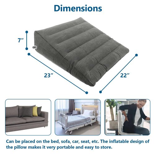 GBH-MED Inflatable Bed Wedge Pillow for Back, Legs, Calf, Sleeping Back Rest Post-Surgery Elevation Nursing Support Supplies for Bedridden Elderly Pregnant Patient, 23" L x 22" W x 7" H