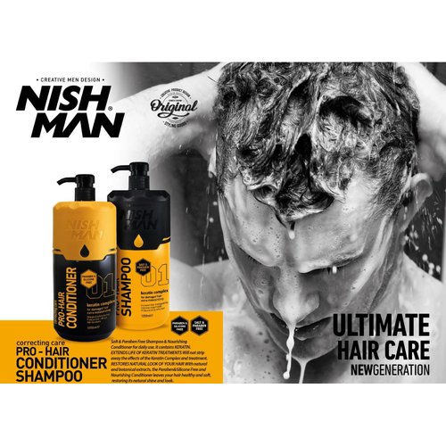 Nishman Salt & Paraben Free Correcting Care Pro-Hair Shampoo - Keratin Complex - 400ml | 13.5 Fl.oz