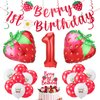 Fingertip WD 27 Pcs Berry First Birthday Decor, Sweet One Birthday Party Decorations Strawberry First Birthday Decorations Strawberry Hanging Banner Swirl Cake Topper for Baby Girls Party Supplies