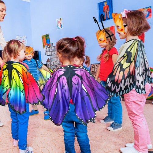 D.Q.Z 6 Pcs Girls Fairy Butterfly Wings for Kids Halloween Costumes with Antenna Headband Mask Party Favors (Purple-Orange)