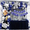 Blue and Silver Birthday Party Decorations, Blue Silver White Foil Balloons Happy Birthday Banner Fringe Curtains for 16th 18th 21st 24th 32th 40th 50th 60th Birthday Decorations for Men